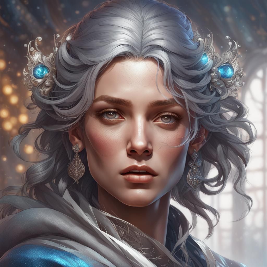 Detailed Silver Portrait in Art Nouveau Style