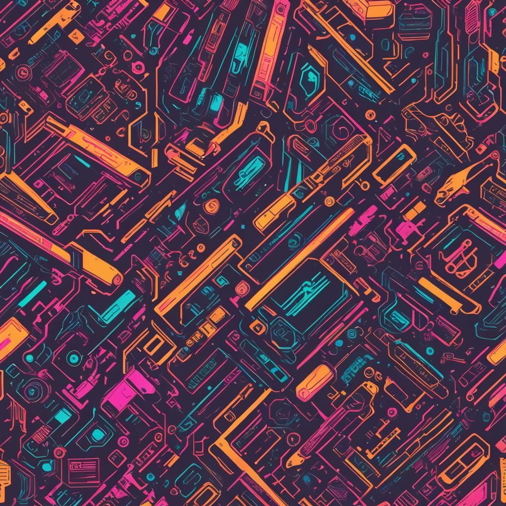 Cyberpunk Seamless Pattern in Neon Style