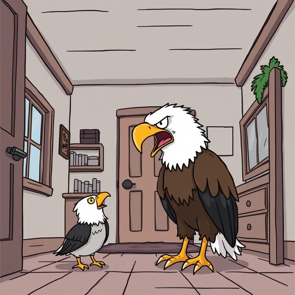 Cartoon Eagle Family Argument Inside House