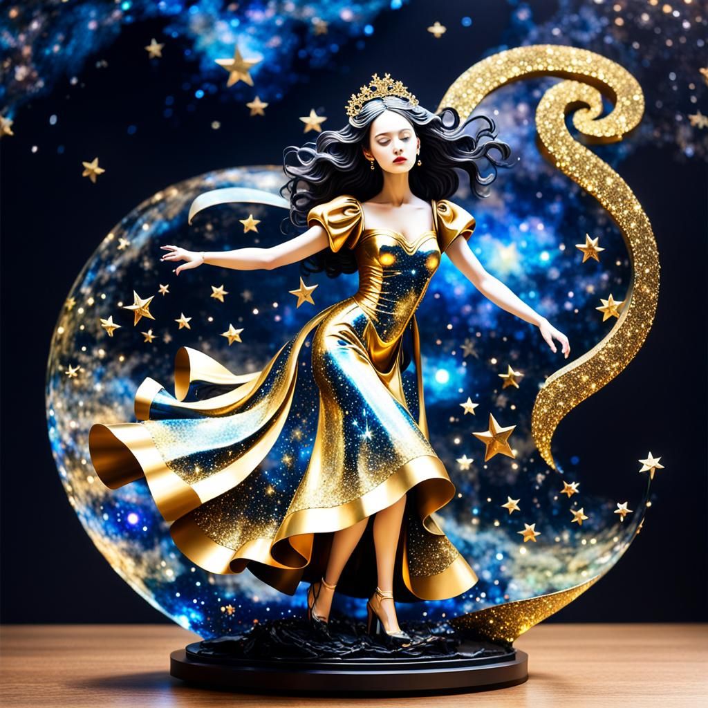 Wide shot photography,In 3d whimsical world, multilayer gold...