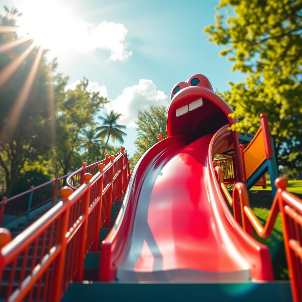 Vibrant Park Slide in Whimsical Style