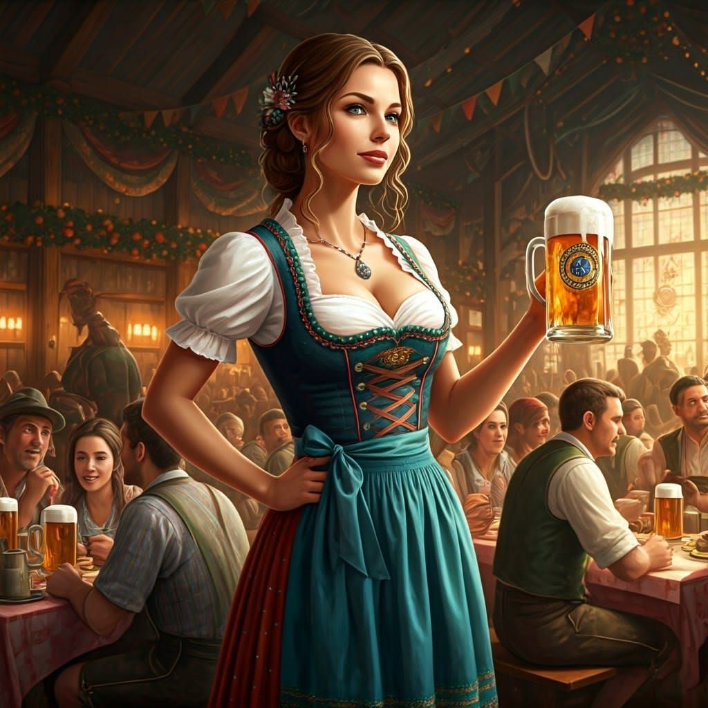 Bavarian Woman at Oktoberfest in Fantasy Art Style