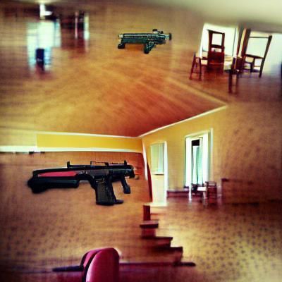 Lonely Armed People in Empty House