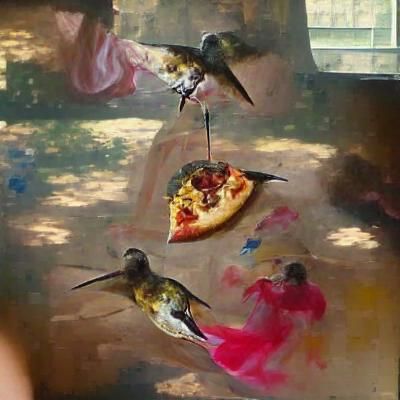 Hummingbird Enjoys Pizza Slice