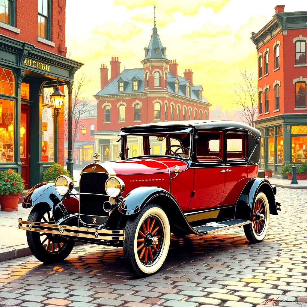 Vintage 1900s Oldsmobile Automobile Rendering