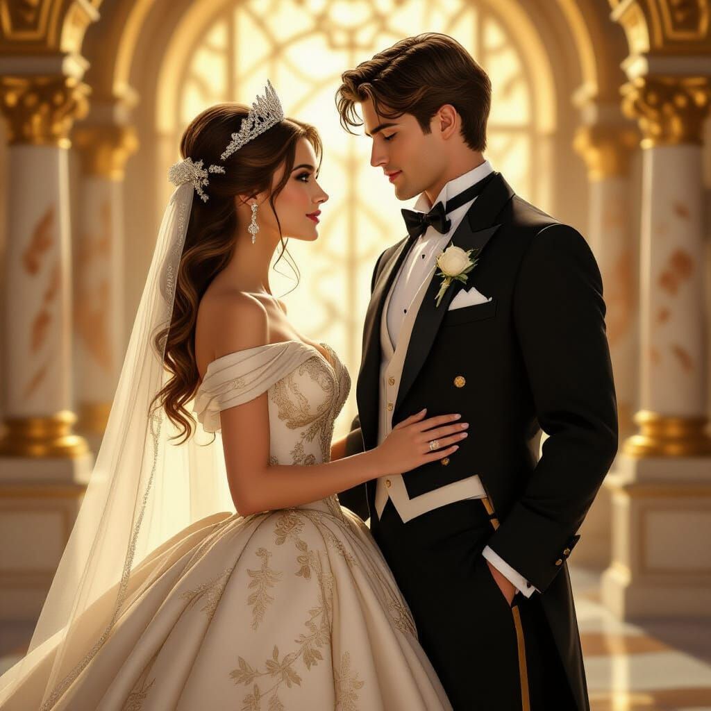 Romantic Princess and Prince in Art Nouveau Style