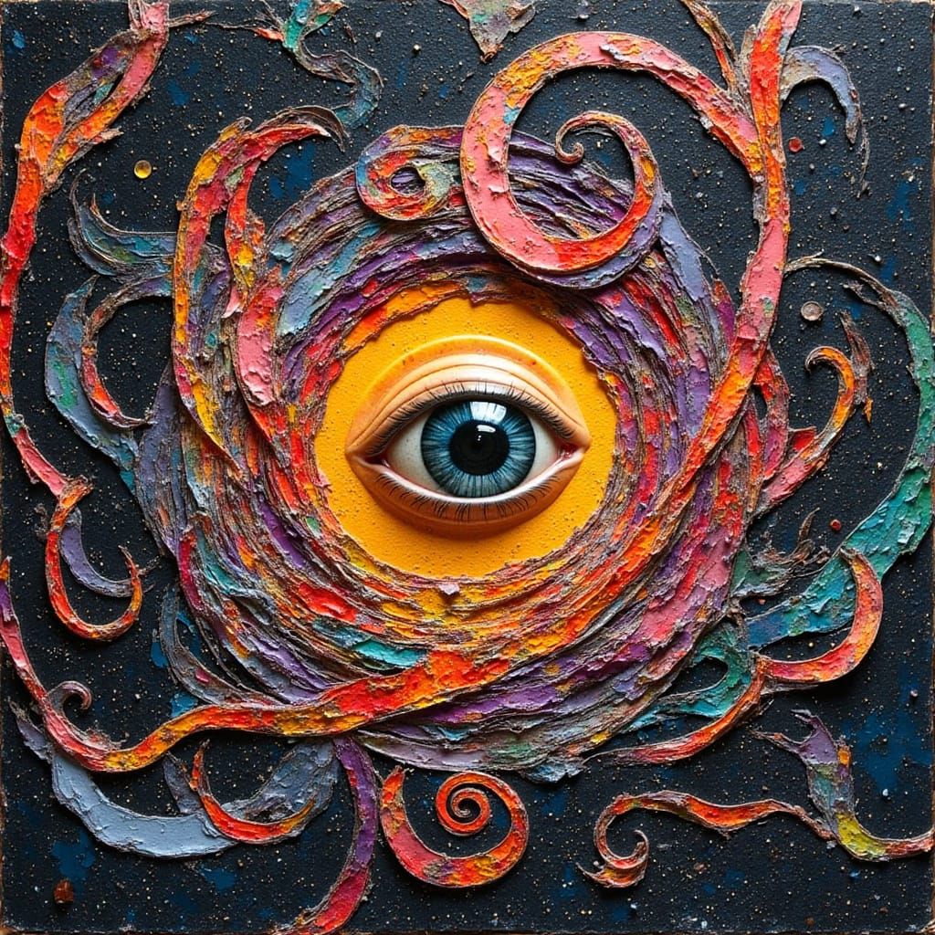 Glowing Eye in Paint and Paper Vortex