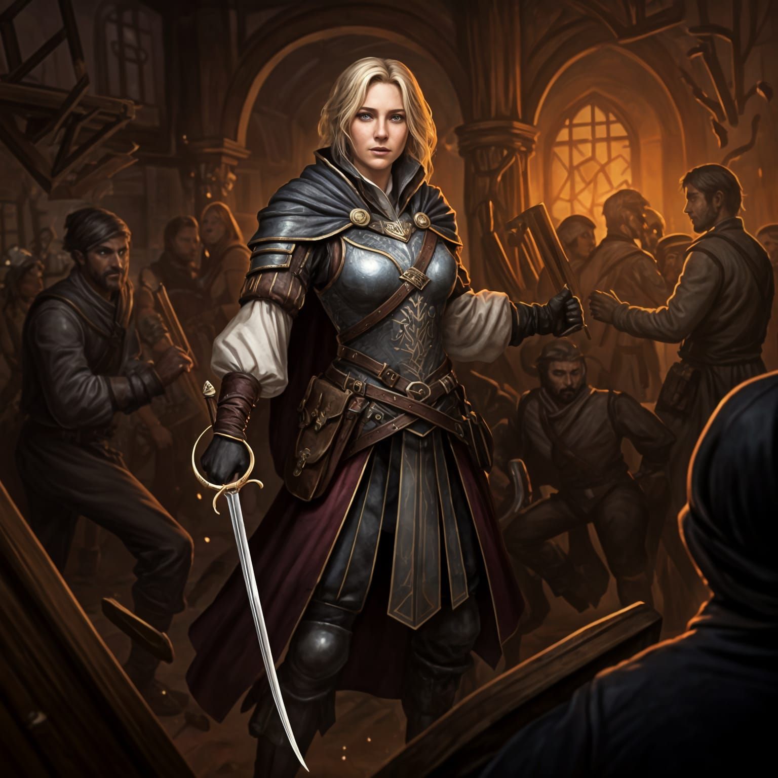 Elegant Rogue and Paladin Stand Tall in Tavern Brawl