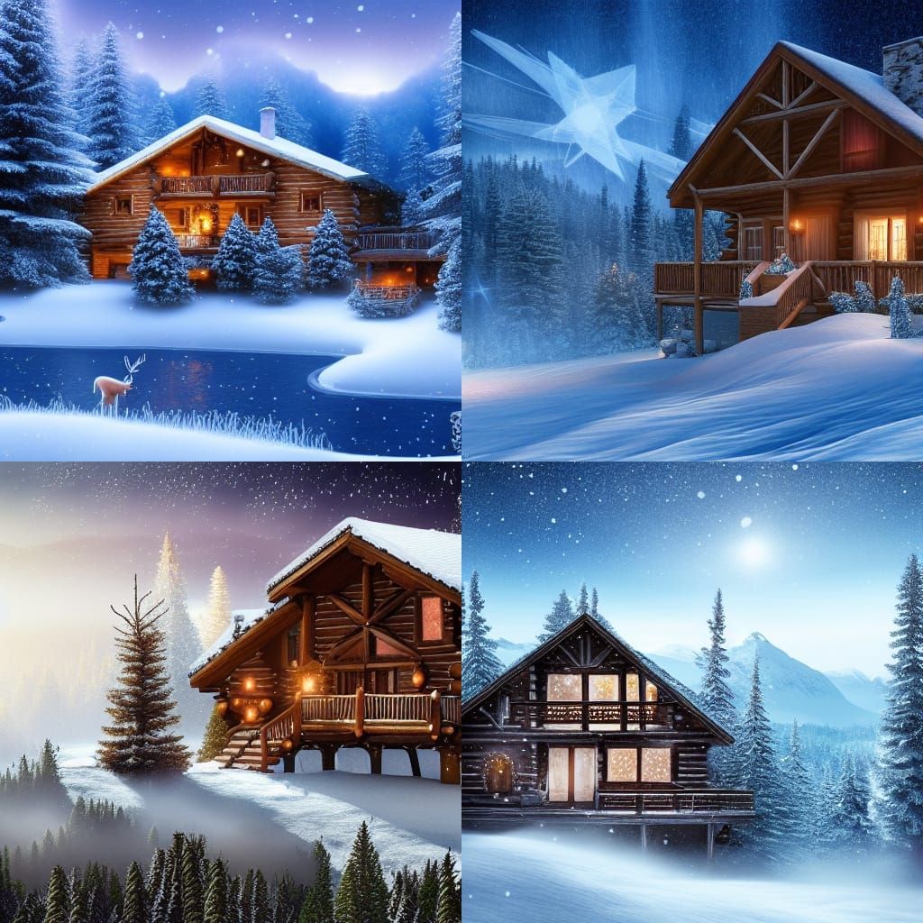 Christmas Mountain Cabin in Ethereal Fantasy Style