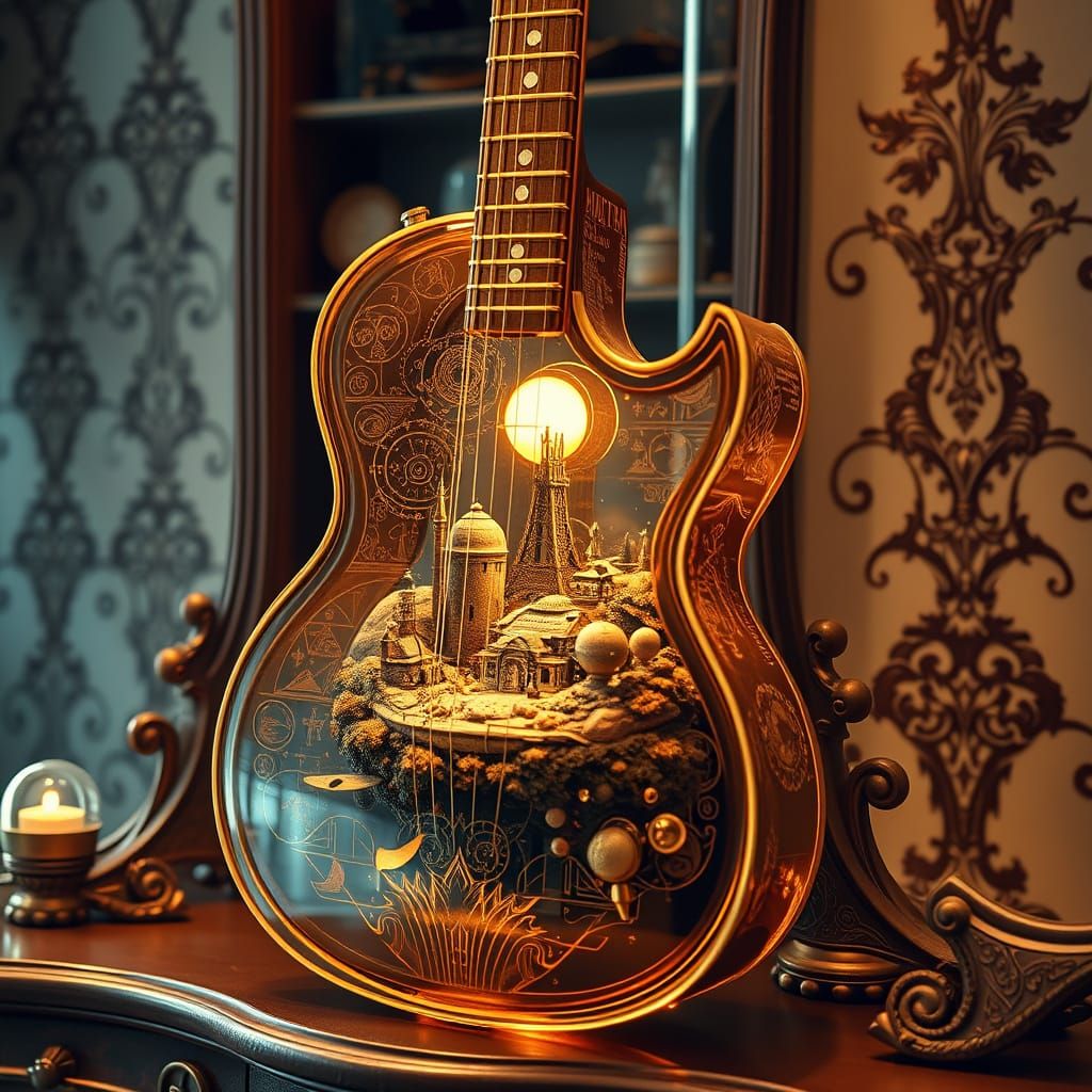 a beautiful golden glass Guitar