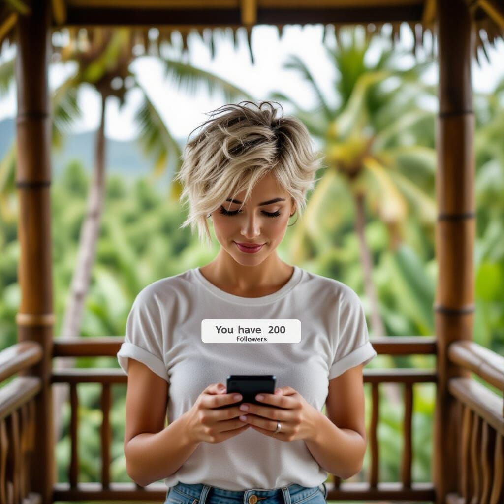 Woman Gains Followers on Phone, Cinematic Film Still