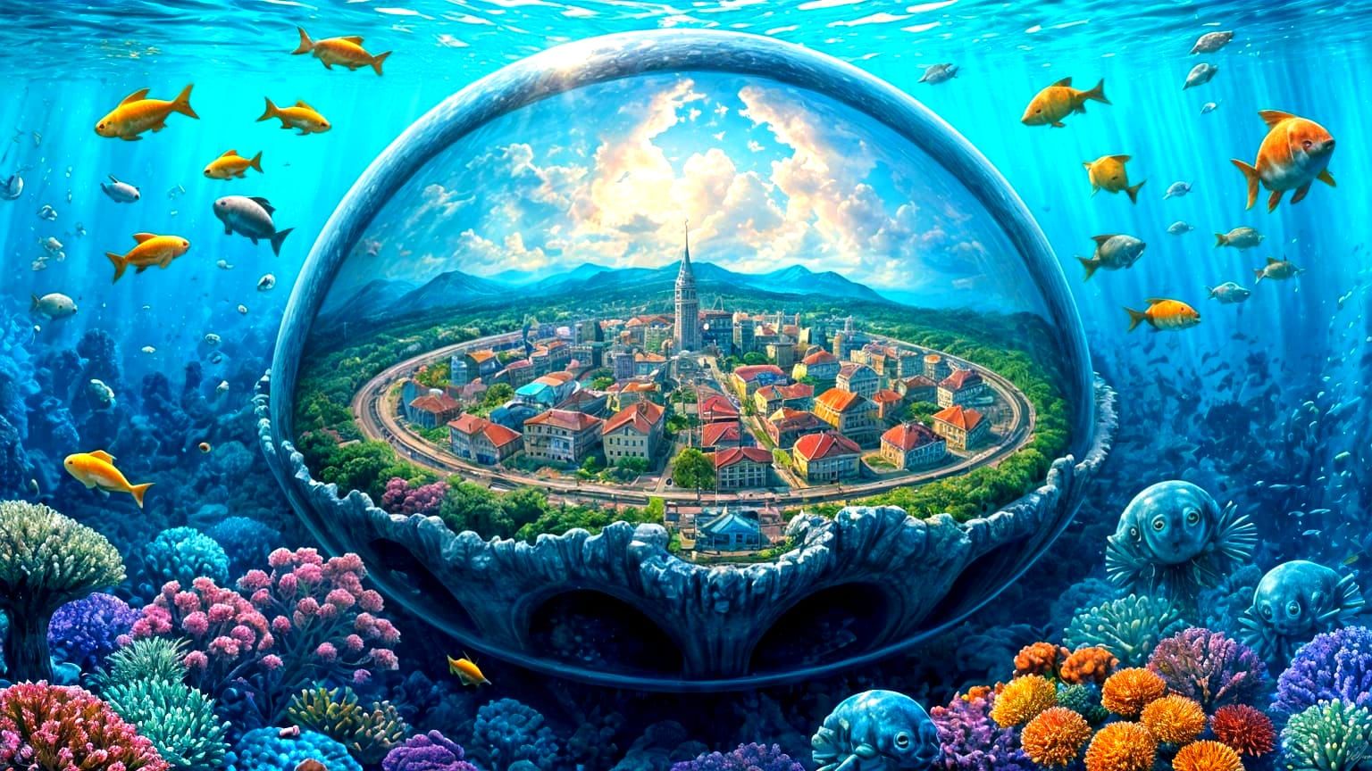 Underwater City Dome: A Submerged Suburban Dream