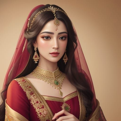 Woman in Green and Gold Gown as Oil Painting