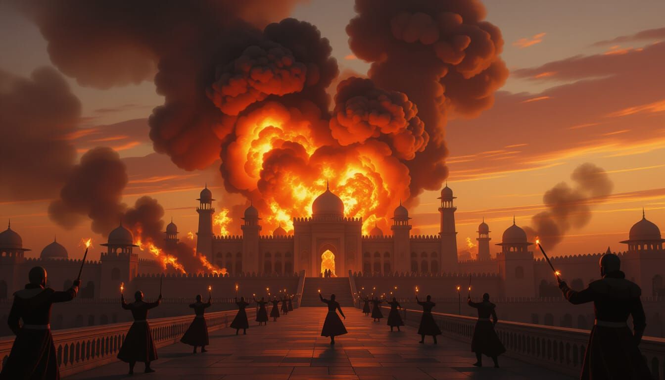 Fiery Explosion Engulfs Sultan's Palace in Dramatic Style