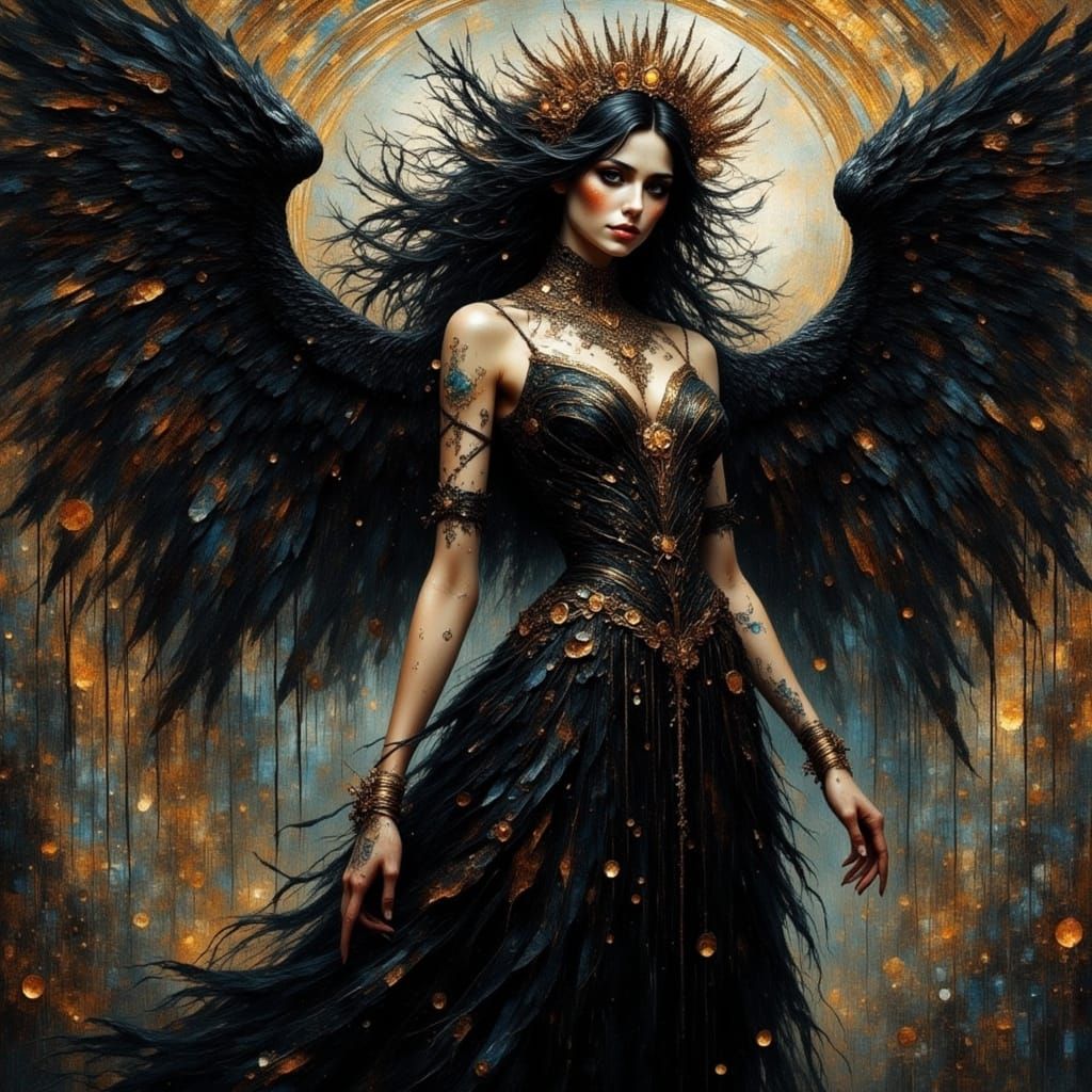 Beautiful Dark Angel with Painterly Diamond Fury