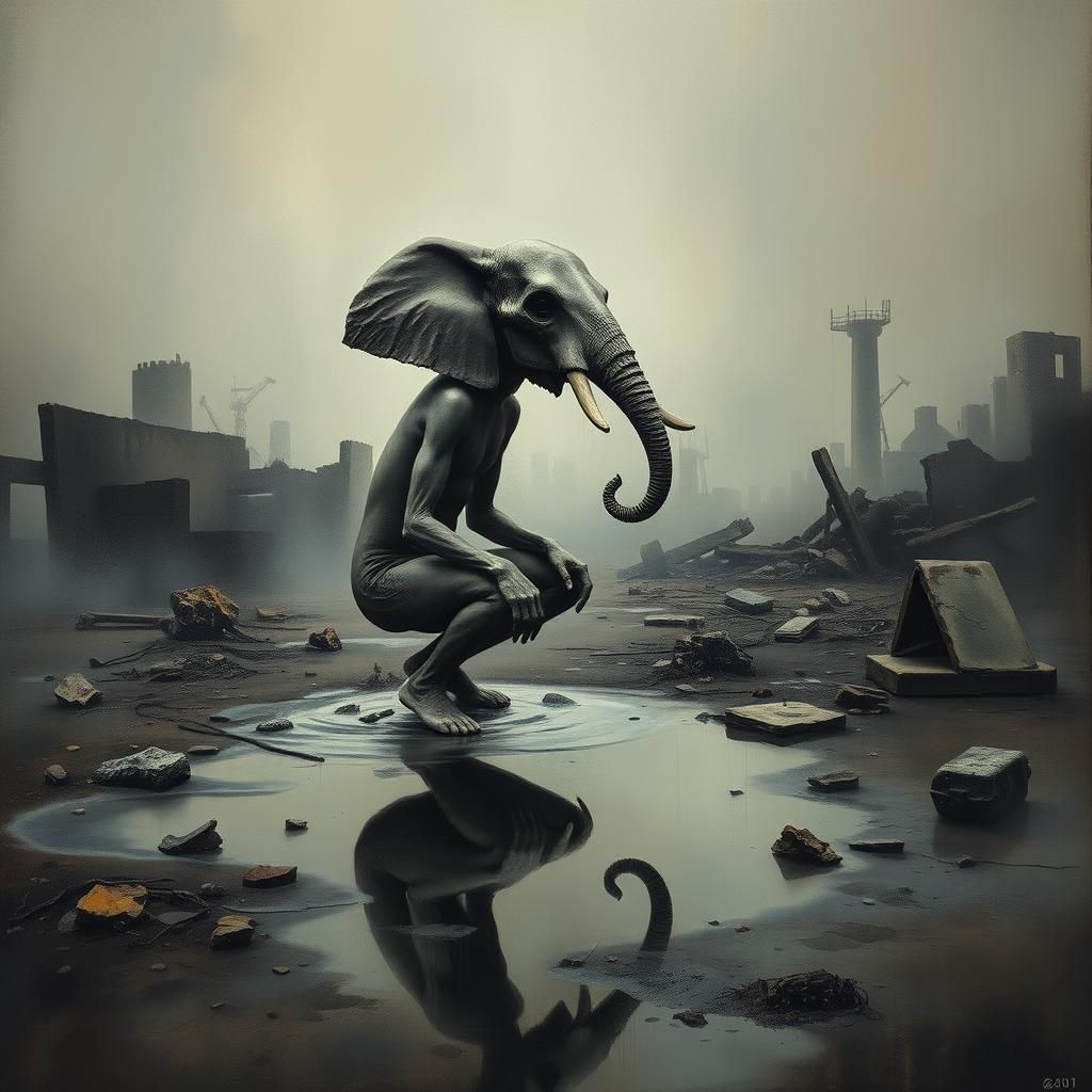 Apocalyptic Elephant God in Expressionist Oil Painting
