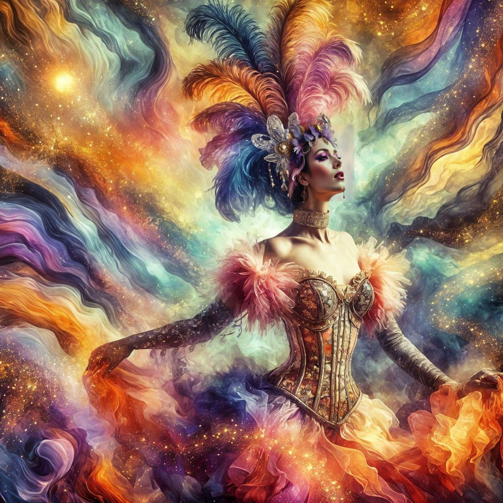 Enthralled Cabaret Performer in Neo-Impressionist Dreamscape