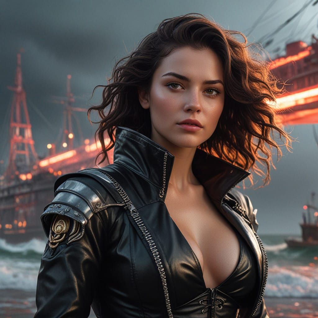 Cyberpunk Couple Faces Stormy Seas