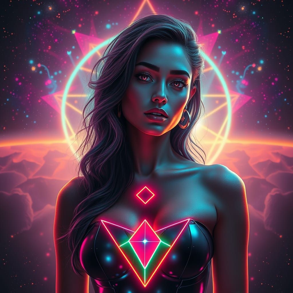 Futuristic Goddess in Neon Glass Armor