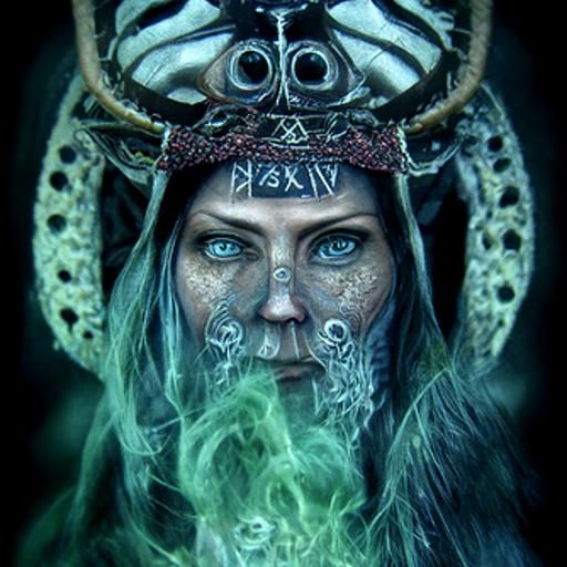 Mystic Viking Witch Shaman in Dark Fantasy Style