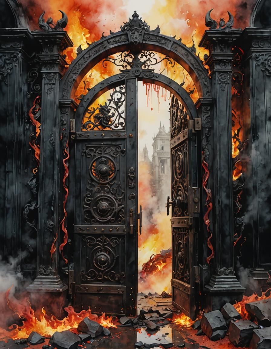 She-Devil Opens Gate to Hell: Watercolor Art