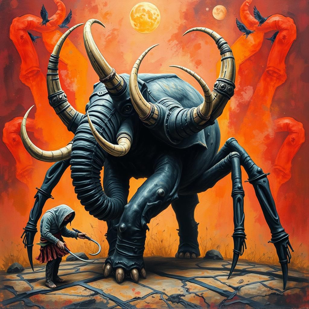 Dwarf Spider Elephant Minotaur in Surreal Style