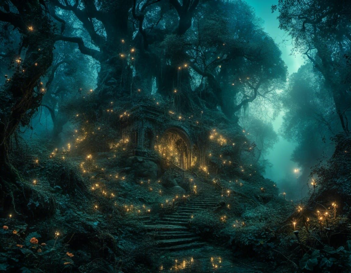 Enchanted Fairycore Forest with Magical Fog