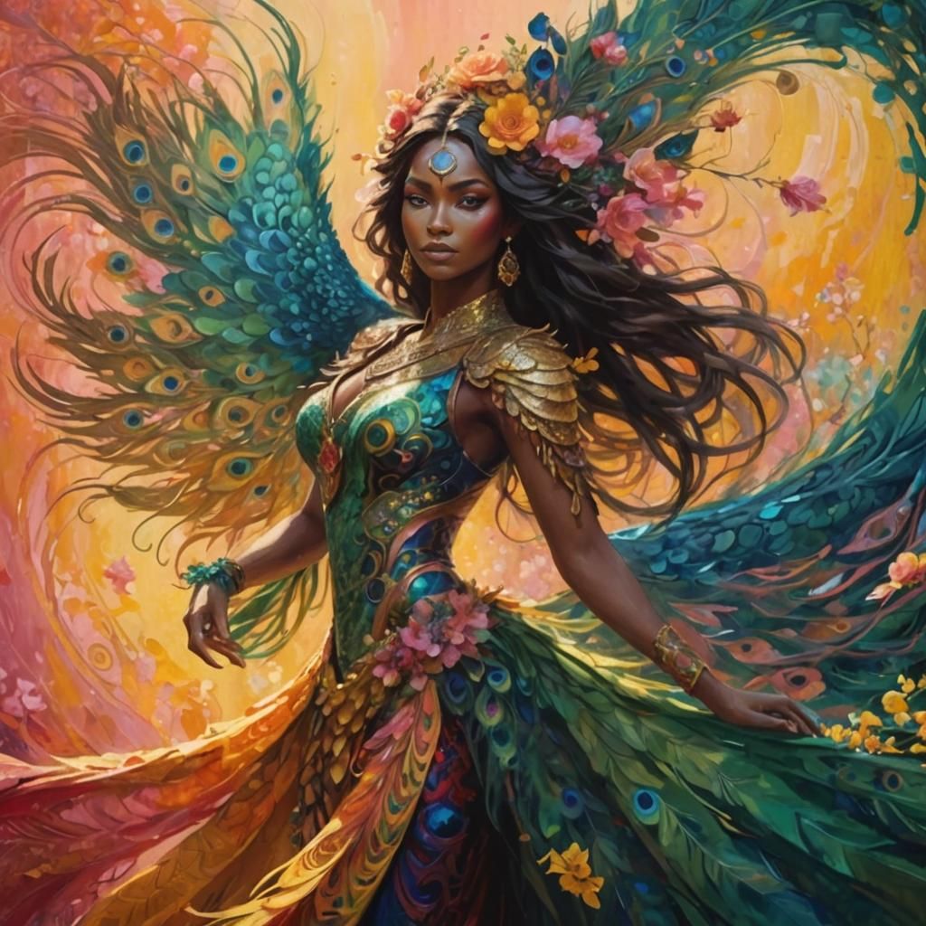 Dragon Peacock Woman in Abstract Expressionism Style