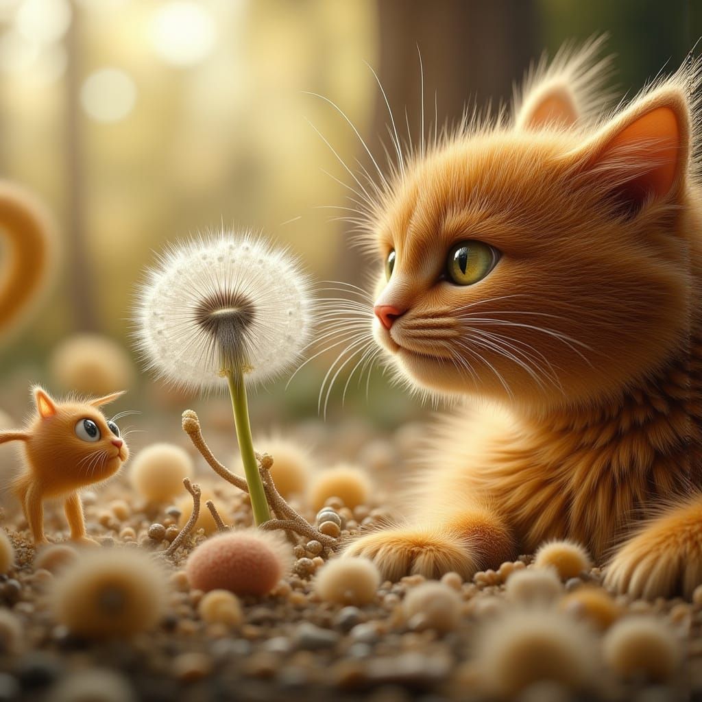 Fluffy Cat's Nose Meets Dandelion Clock Eyes Crossed