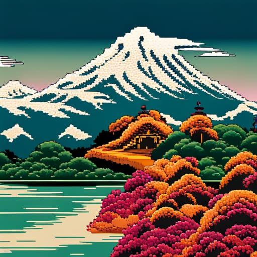 Japanese Wave in 16-bit Pixel Art Style