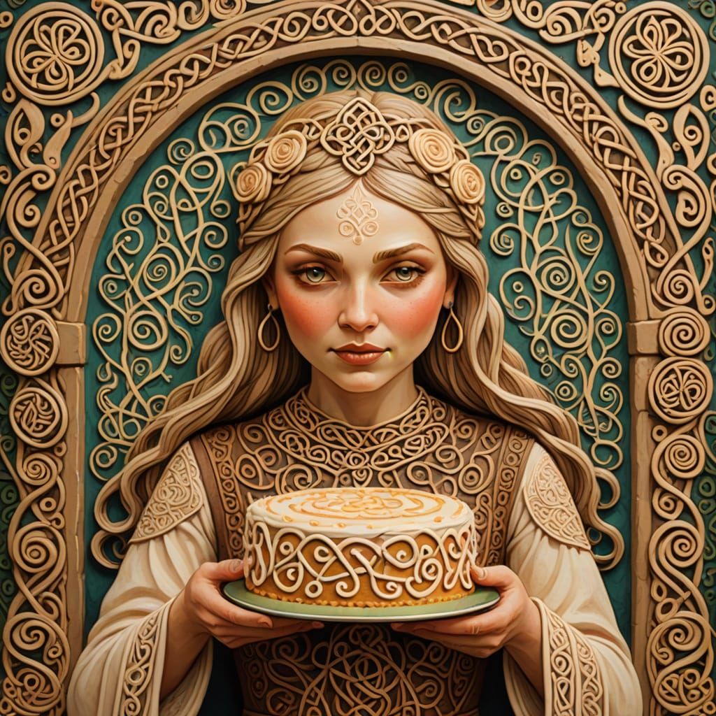 Whimsical Celtic Fertility Cake in Folk Art Style