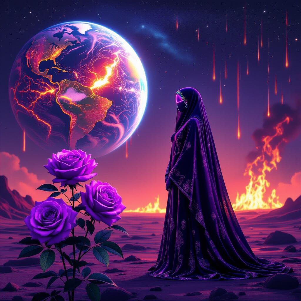 Psychedelic Neon Angel on Venus with Roses