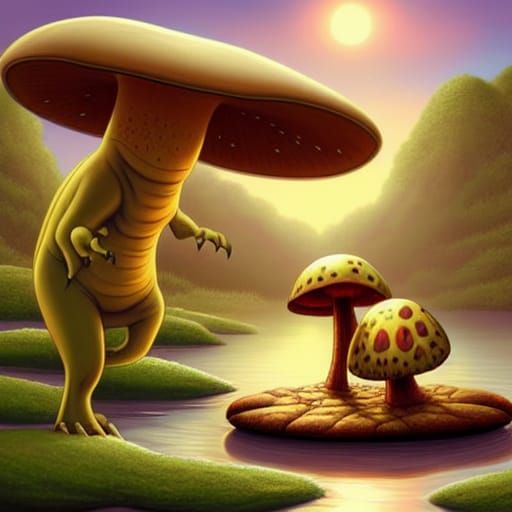 Dinosaur Eats Mushroom: Comic Book Art