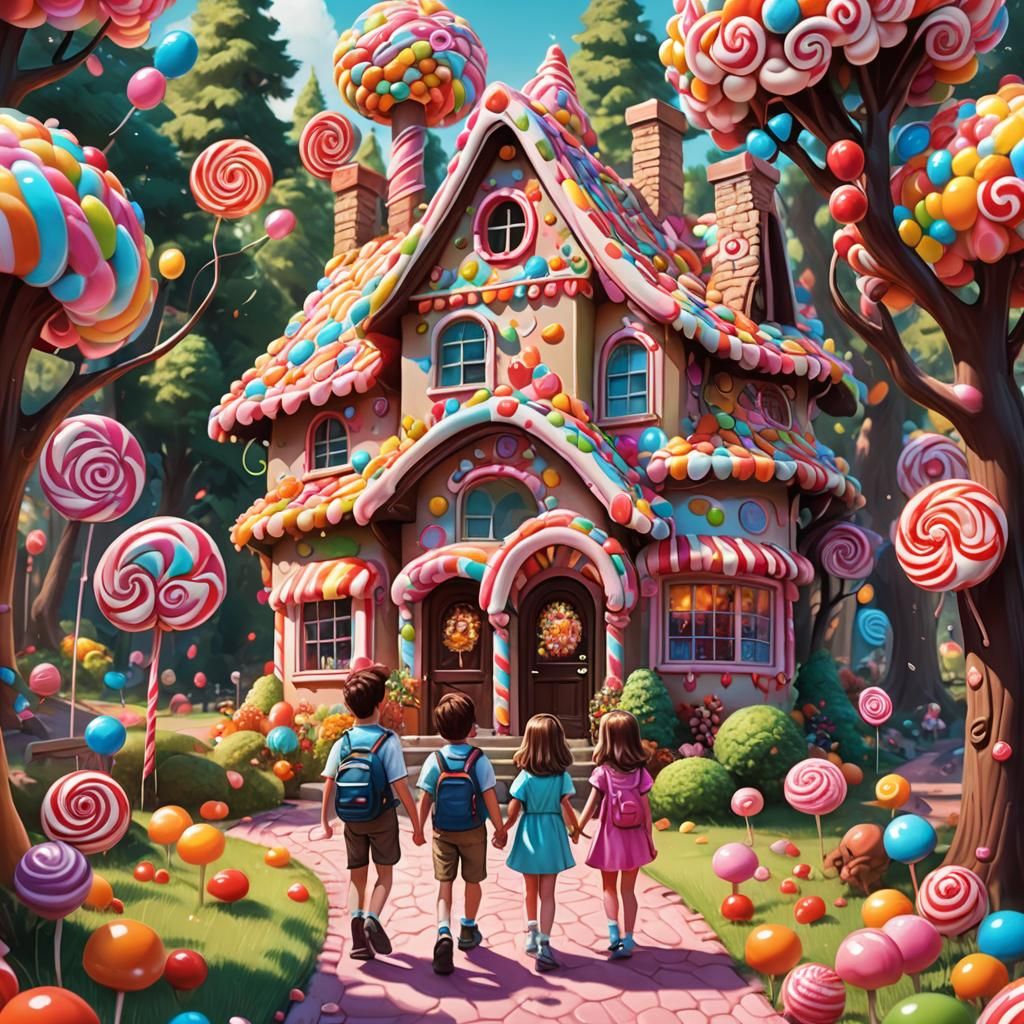 Children's Candy Adventure in Hyperrealistic Digital Art
