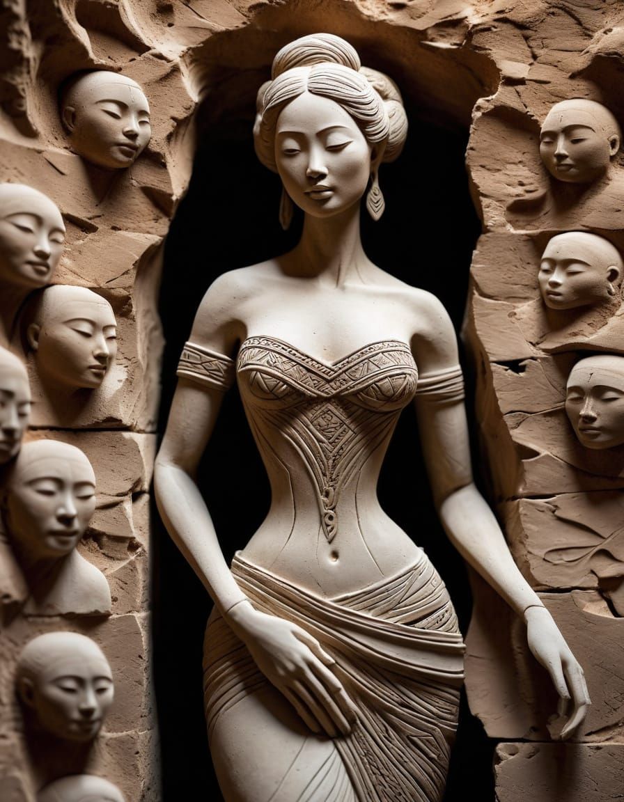 Clay Woman Sculpture with Intricate Details