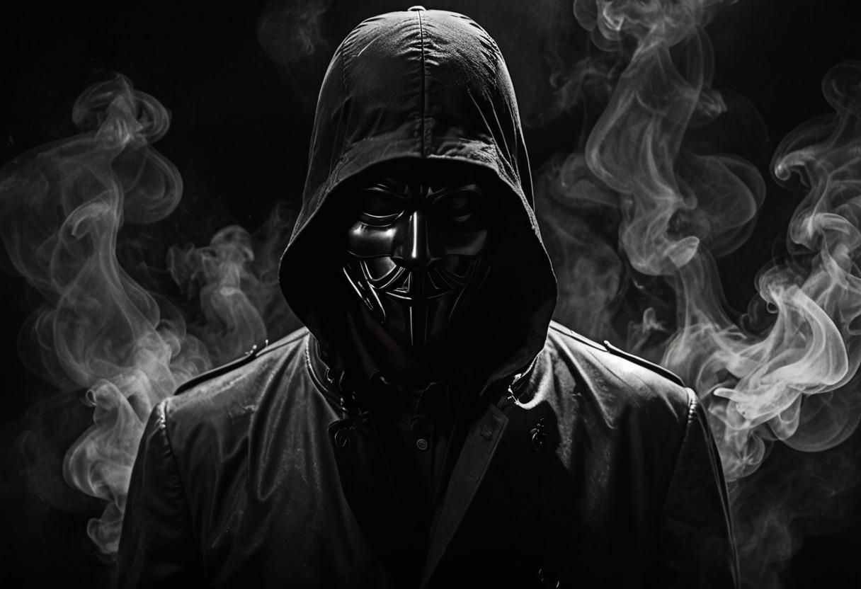 Mysterious Masked Figure in Film Noir Style