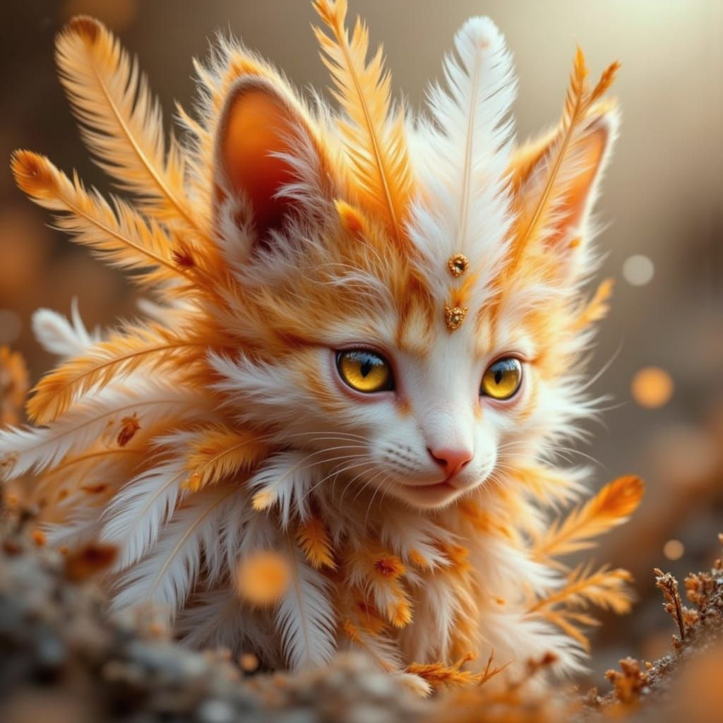 Featherborn Creature with Golden Eyes and Mandala Runes