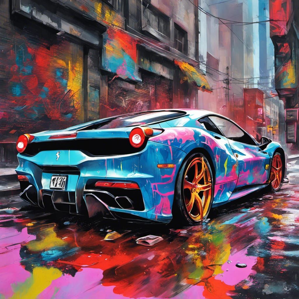 Cyberpunk Ferrari Graffiti Art in Ultra Detail