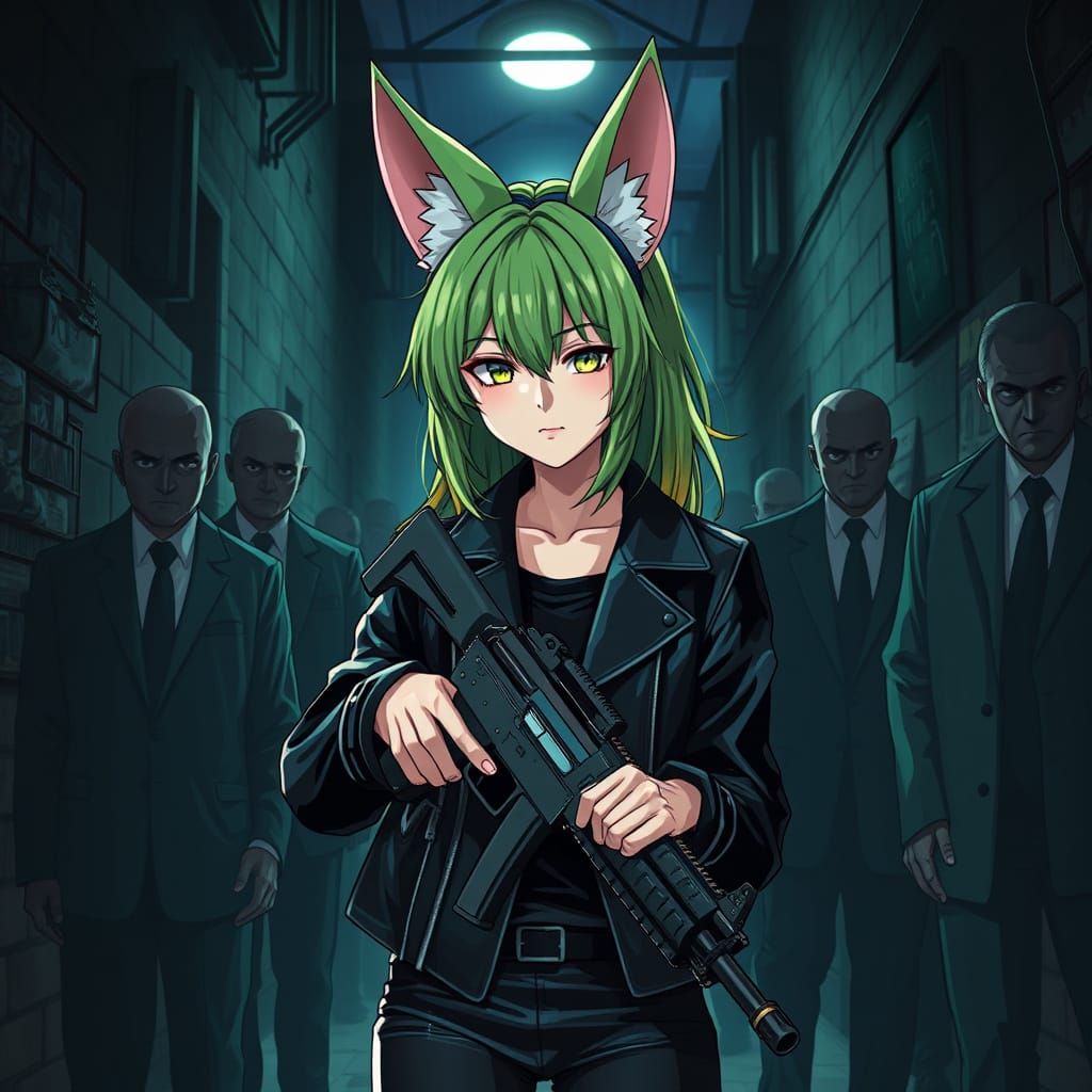 Anime Girl in Alleyway with AK-47