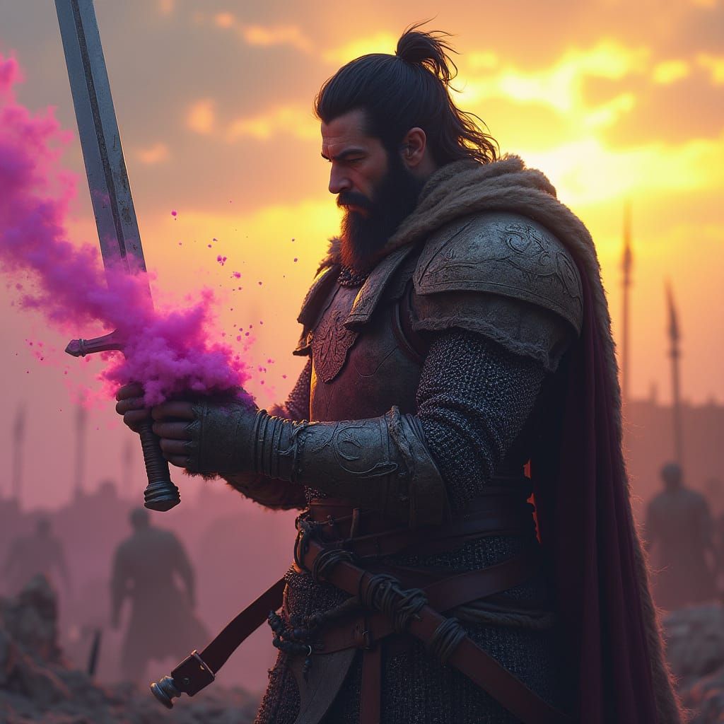 Medieval Warrior Unfolds Secrets Amidst Battle Ruins in Hype...