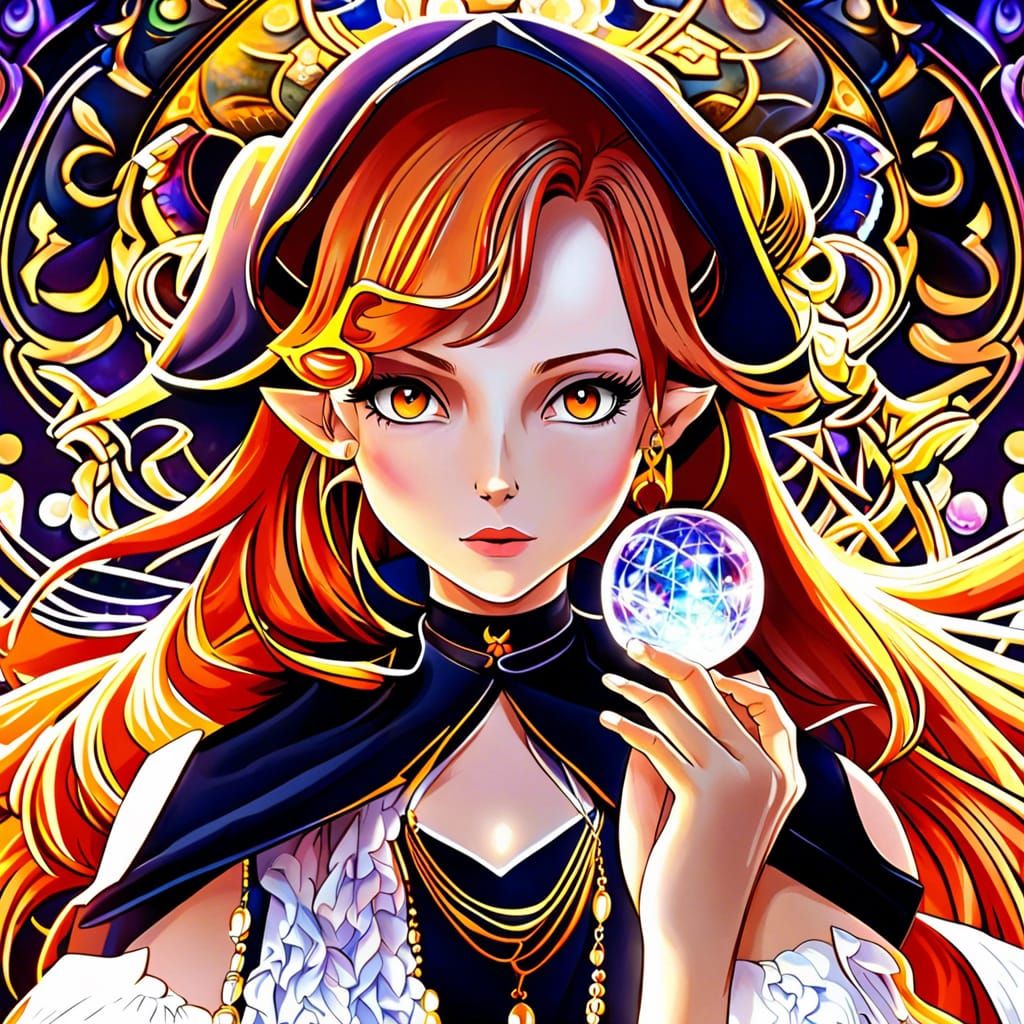 Orange Haired Fortune Teller with Crystal Ball