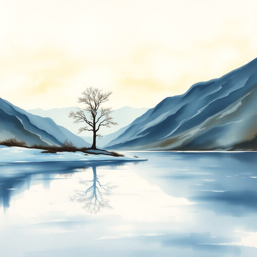 Ethereal Tree Silhouette in Frosty Landscape