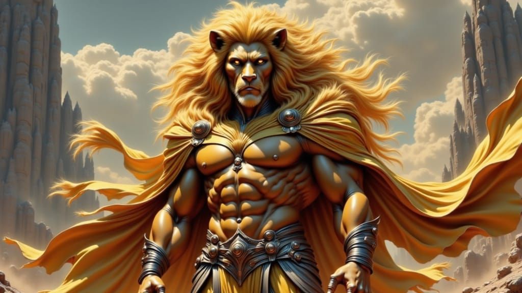 Majestic Lion-Man Stands Tall in Dramatic, Gritty Style