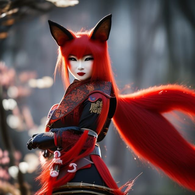 Sinister Kitsune Woman in Japanese Armor