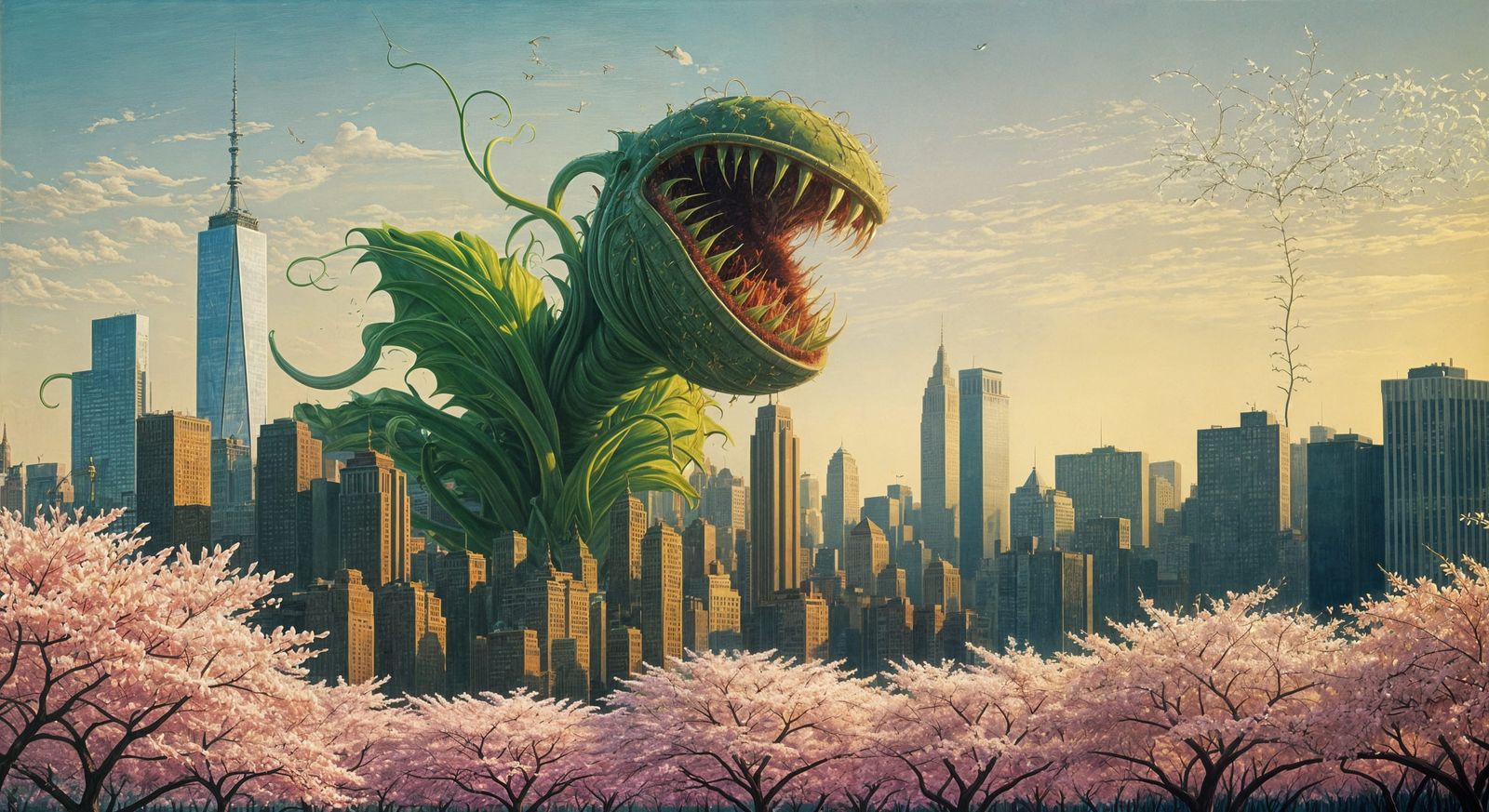 Surrealist Manhattan Landscape Dominated by a Carnivorous Pl...