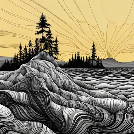 West Coast Landscape in Zentangle Line Art