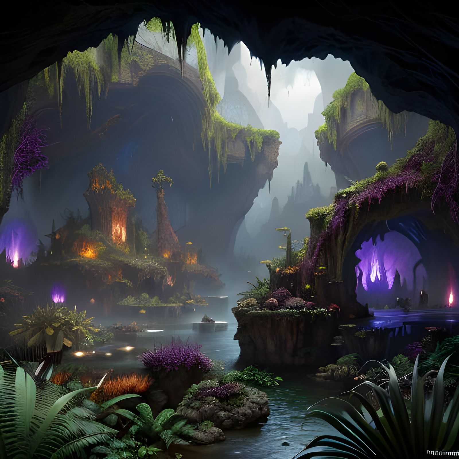 Scary Cave: Desperate Woman in Detailed Matte Painting