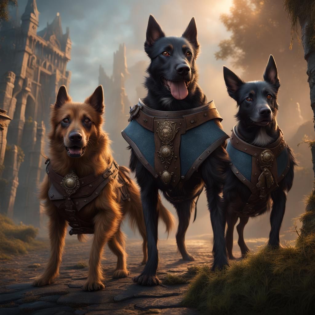 Three Dog Musketeers: Detailed Fantasy Art