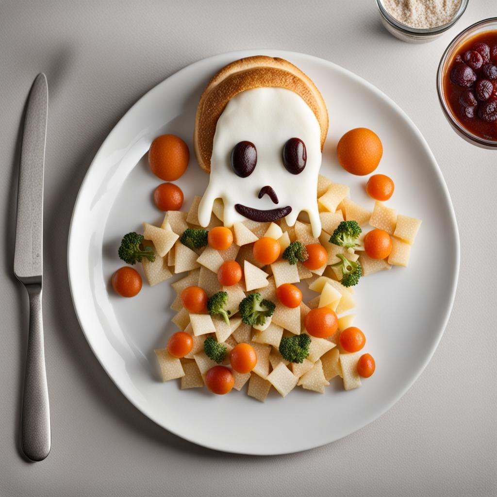 Ghost with a Face Made of Food