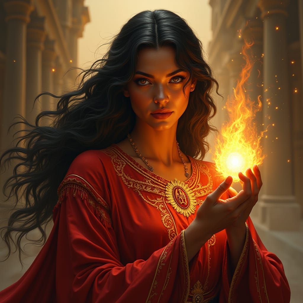 Elegant Half Sun Elf Cleric Exudes Power and Authority in Re...